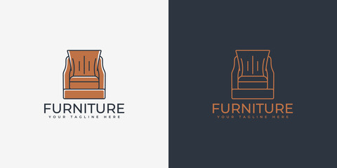 Luxury sofa logo vector design illustration - furniture line art logo template
