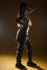 Silhouette girl face looking up on white isolated background, woman profile