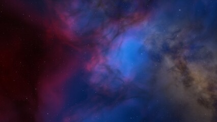 Naklejka na ściany i meble colorful space background with stars, nebula gas cloud in deep outer space, science fiction illustrarion 3d illustration 