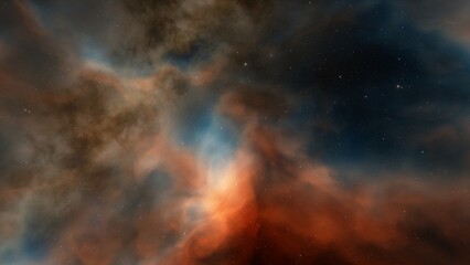 colorful space background with stars, nebula gas cloud in deep outer space, science fiction illustrarion 3d illustration
