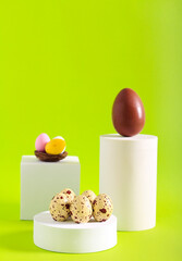  sweet chocolate eggs on pedestal