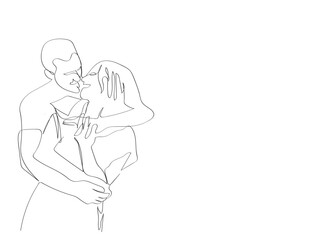 Continuous Line Drawing keeps the teen couple hugging romantic.Of Minimalism 