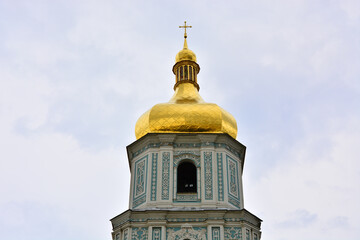 Fototapeta na wymiar Bell Tower of Saint Sophia Cathedral; Orthodox Church in Byzantine Style at Sofivska Square in Kiev, Ukraine