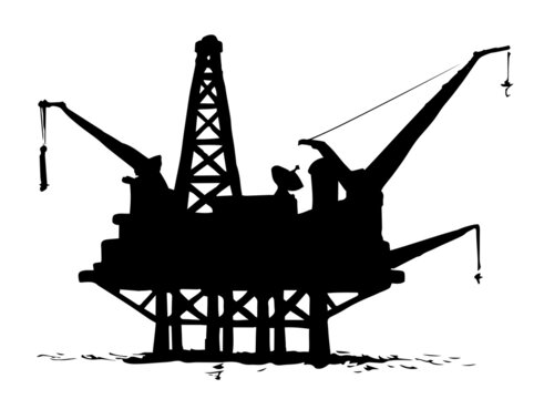 recommend clip art: Offshore oil rig. Vector ink style illustration