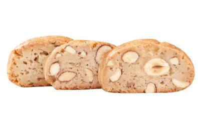 Crunchy biscotti with hazelnuts and almonds isolated on white