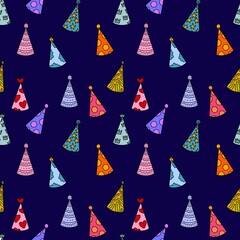 Party hat seamless pattern for fabrics and packaging and gifts and cards and kids and wrapping paper and festive