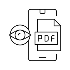 reading pdf file on mobile phone line icon vector illustration