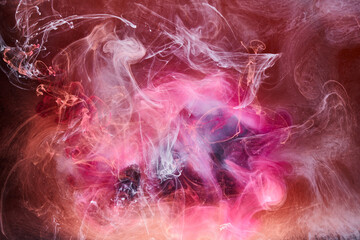 Pink smoke ink background, colorful fog, abstract swirling touch ocean sea, acrylic paint pigment...