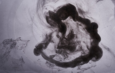 Dark smoke on white ink background, colorful fog, abstract swirling ocean sea, acrylic paint...