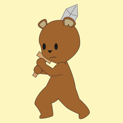 brown bear action pose holding sword cartoon illustration mascot design