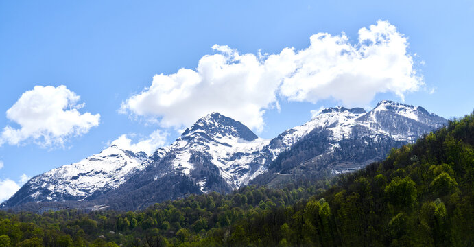 Mountain summer landscape, blue sky, sochi russia
