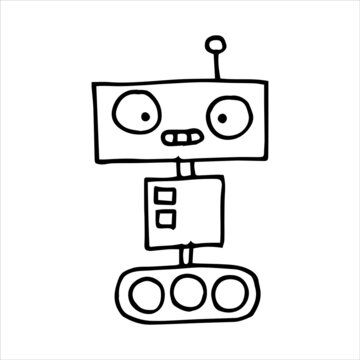 simple drawing in doodle style. robot. cute robot hand drawn with lines. funny illustration for kids