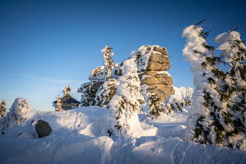 Winter panorama Dreisessel Mountains on the border of Germany with the Czech Republic, Bavarian Forest - Sumava National Park. High quality photo