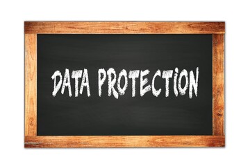 DATA  PROTECTION text written on wooden frame school blackboard.