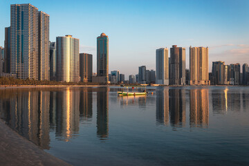 Fototapeta na wymiar Waterfront of the Emirate of Sharjah, United Arab Emirates