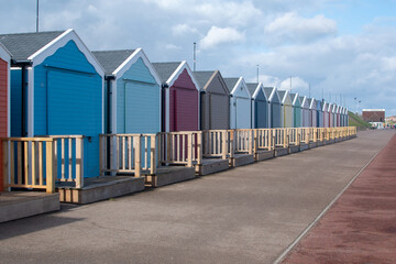 Fototapeta premium Beach huts on the promenade at Gorleston-on-sea in Norfolk, UK