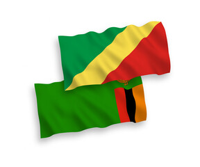 Flags of Republic of Zambia and Republic of the Congo on a white background