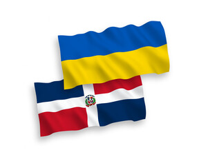 Flags of Dominican Republic and Ukraine on a white background
