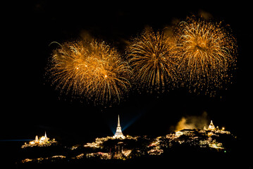 Colorful Firework at Phra Nakhon Khiri festival Phetchaburi, Thailand