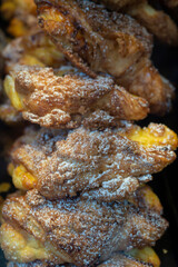 Closeup of delicious looking Quarkschiffchen pastries in a German patisserie