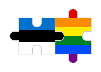 puzzle pieces of estonia and rainbow flags. vector illustration isolated on white background