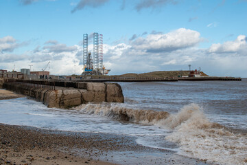 Sea defences and outer harbour at Gorleston-on-sea in Norfolk, UK