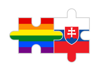 puzzle pieces of rainbow and slovakia flags. vector illustration isolated on white background