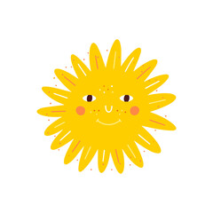 Vector abstract shapes with cute sun on a white background. Children's illustration. Cartoon style.