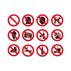 Prohibition signs set safety on white background. illustration