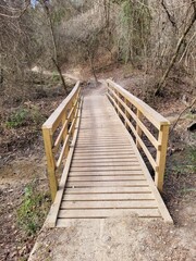 Beautiful wooden bridge in the woods