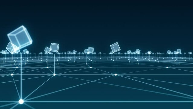 Motion graphic of Blue futuristic cube with network connection Meta verse abstract background concept seamless loop video