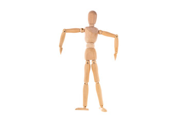 wooden man spread his arms isolated on white background