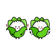 Cute funny cauliflower character. Vector hand drawn cartoon character illustration icon. Isolated on white background. Cauliflower character concept