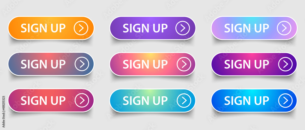 Poster sign in sign up web buttons set. outline and filled ui web buttons in flat style. rounded vector but