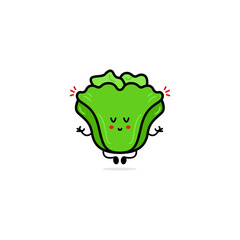 Cute funny green salad character. Vector hand drawn cartoon character illustration icon. Isolated on white background. Green salad character concept