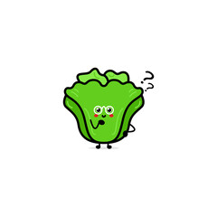 Cute funny green salad character. Vector hand drawn cartoon character illustration icon. Isolated on white background. Green salad character concept