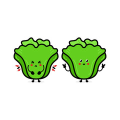 Cute funny green salad character. Vector hand drawn cartoon character illustration icon. Isolated on white background. Green salad character concept