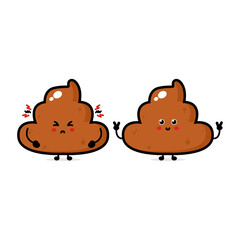 Cute funny smile happy and sad poop set collection. Vector hand drawn cartoon character illustration icon. Isolated on white background. Funny cartoon poop, shit mascot character bundle concept