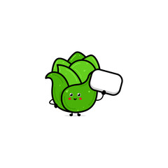 Vector flat illustration of cheerful cartoon cabbage isolated on white background