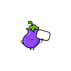 Cute happy eggplant characters. Vector flat illustration isolated on white background. Doodle character cartoon eggplant Vegan vector icon. Vegetarian healthy food. Funny cartoon character.