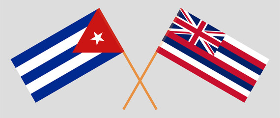 Crossed flags of Cuba and The State Of Hawaii. Official colors. Correct proportion