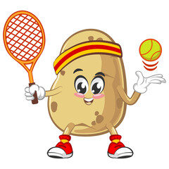 vector illustration of cute potato mascot playing tennis