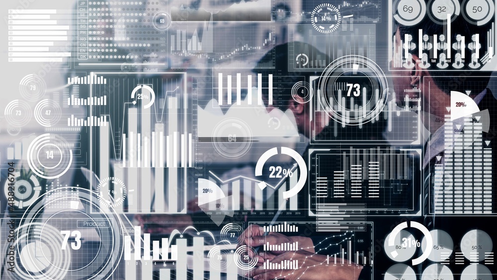 Poster conceptual business dashboard for financial data analysis . 3d render computer graphic .