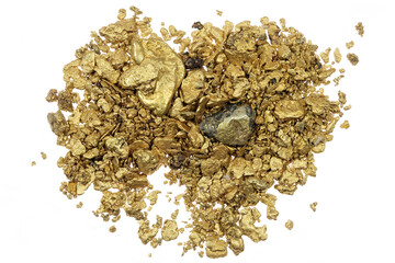hand panned river gold nuggets from Bulgaria isolated on white background - obrazy, fototapety, plakaty