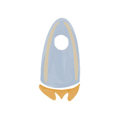 Space objects hand drawn with watercolors in boho style. Vector illustration. Rocket painted with paints for children's design.
