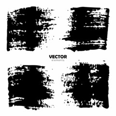 Grunge Set Brush Shape Vector Strokes in Black color on white background. Hand painted grange elements. Ink drawing. Dirty artistic design . Place for text, quote, information, company name.