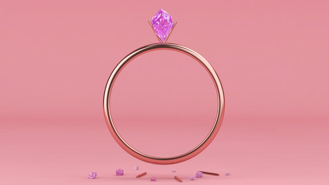Beautiful engagement ring with diamond, 3d illustration