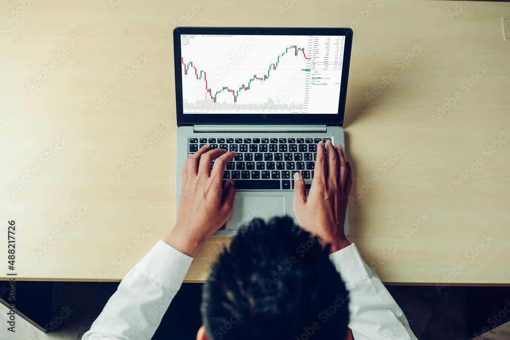 Poster stock market data chart analysis by ingenious computer software . investment application display sto