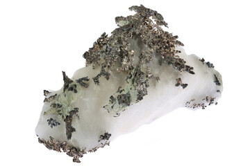 native silver and dyscrasite from Bouismas Mine, Morocco isolated on white background