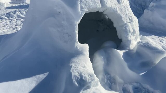 Real snow igloo house in the winter.